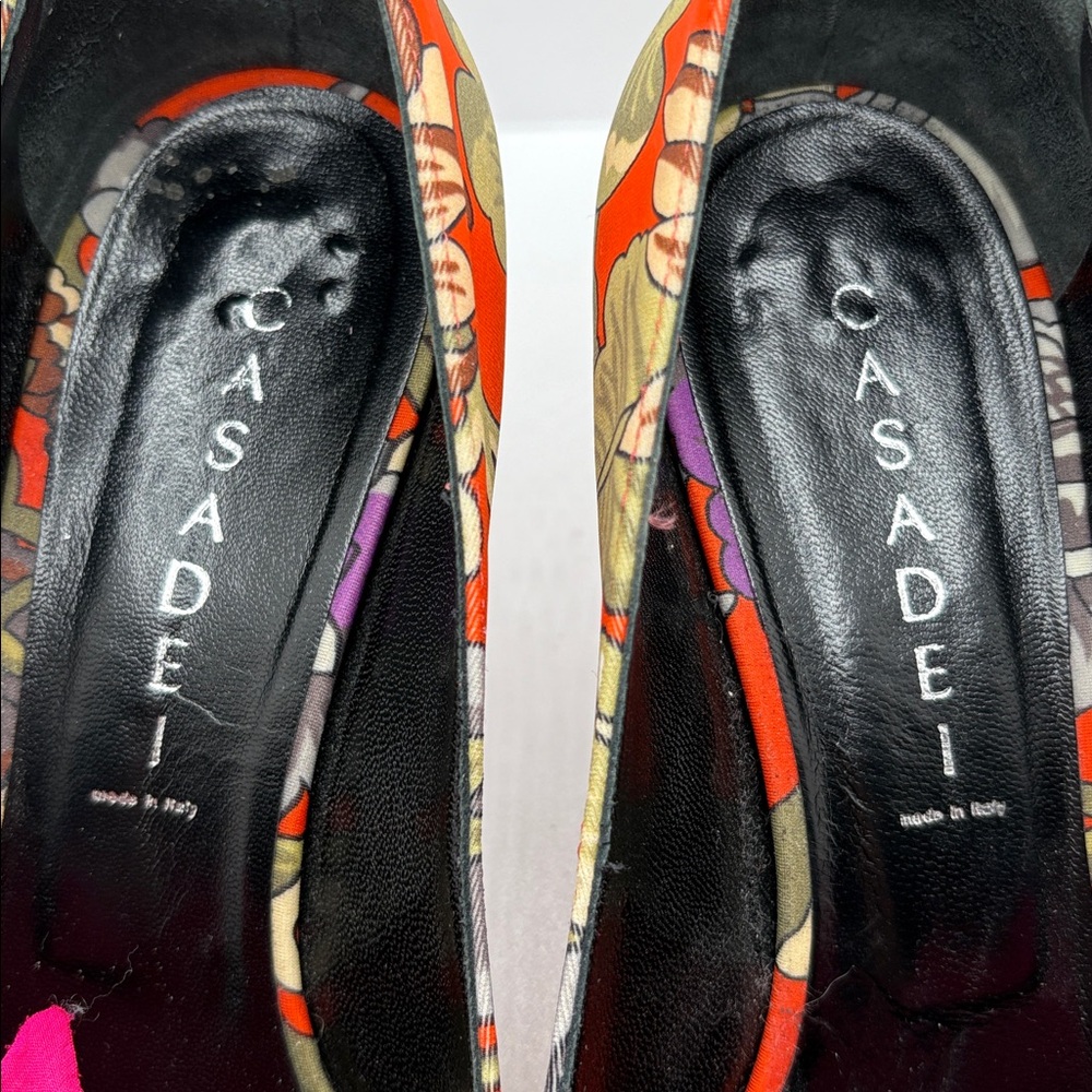 CASADEI Maui Italian Made Pumps Heels Stiletto Leather Sole 8.5 Floral Tropical - Picture 6 of 10
